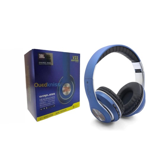 AURICULAR BLUETOOTH INALÁMBRICO V33 TF CARD/FM RADIO AZUL